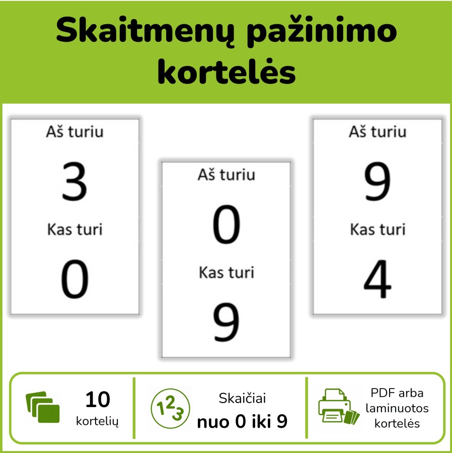 Skaičiai nuo 0 iki 9 | Aš turiu... Kas turi...? (Nr. P41)